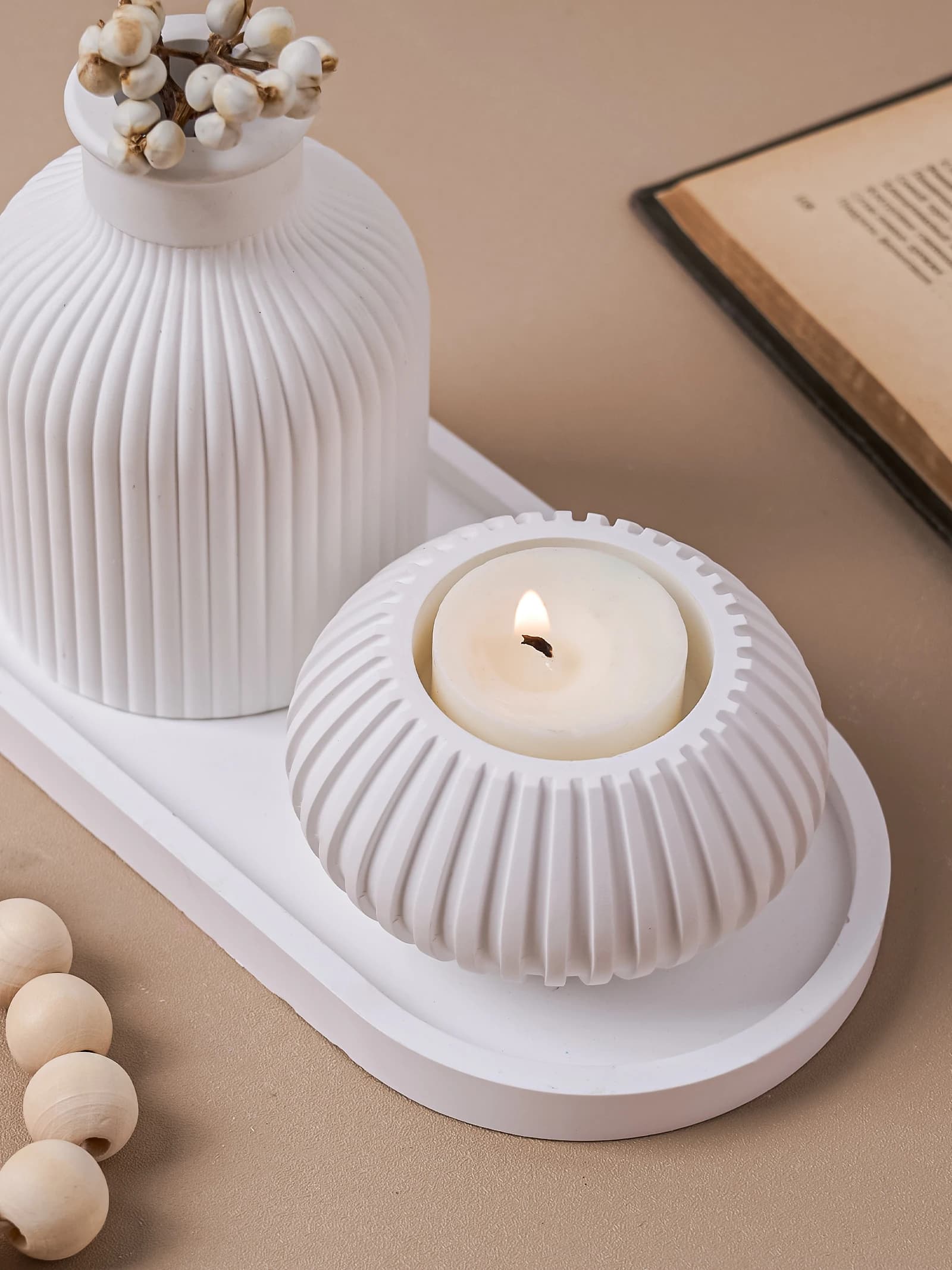 Stampo in silicone per vassoio di incenso rotondo a strisce fai-da-te, semplice candeliere, stampi in gesso per cemento, filo per incenso, inserto per bastone