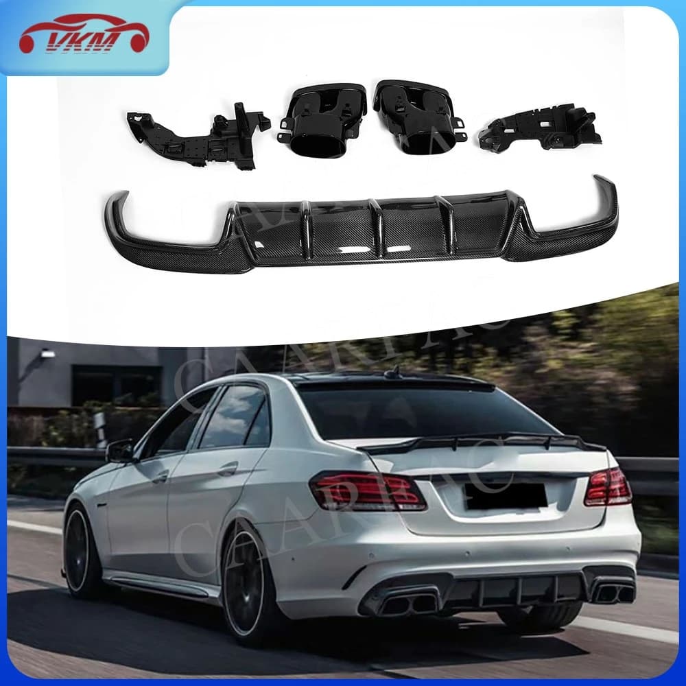 Diffusore Posteriore in Fibra di Carbonio con Prolunga per Paraurti e Terminali di Scarico per Benz W212 E260 E300 E400 E63 AMG 2014-2016