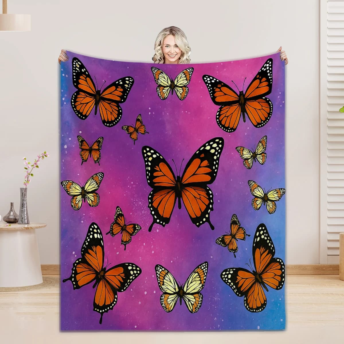 Coperta viola Bella coperta con stampa a farfalla Flanella Calda coperta accogliente Viaggio a casa Regalo di compleanno Sedia per ragazza Divano Arredamento della camera