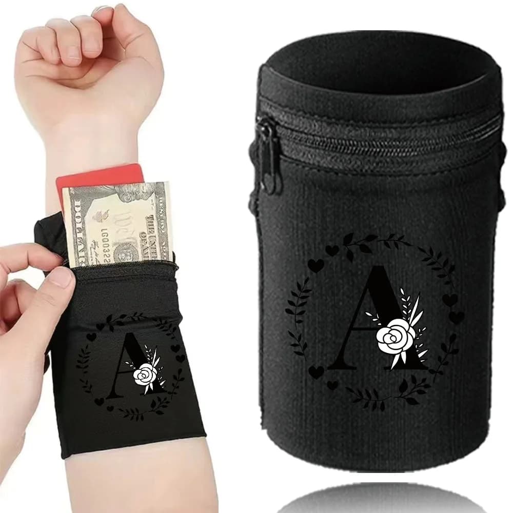 Borse da polso sportive Borsa da polso Protezione da corsa Sicurezza sportiva Serie nera Supporto Brace Wrap Polsino Ghirlanda Stile lettera