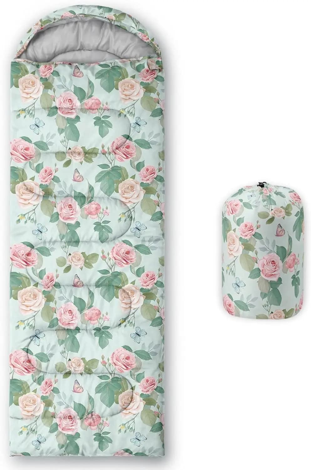 Children's sleeping bag with rocket and moon print, light, warm and portable for camping, excursions, indoor and outdoor use
