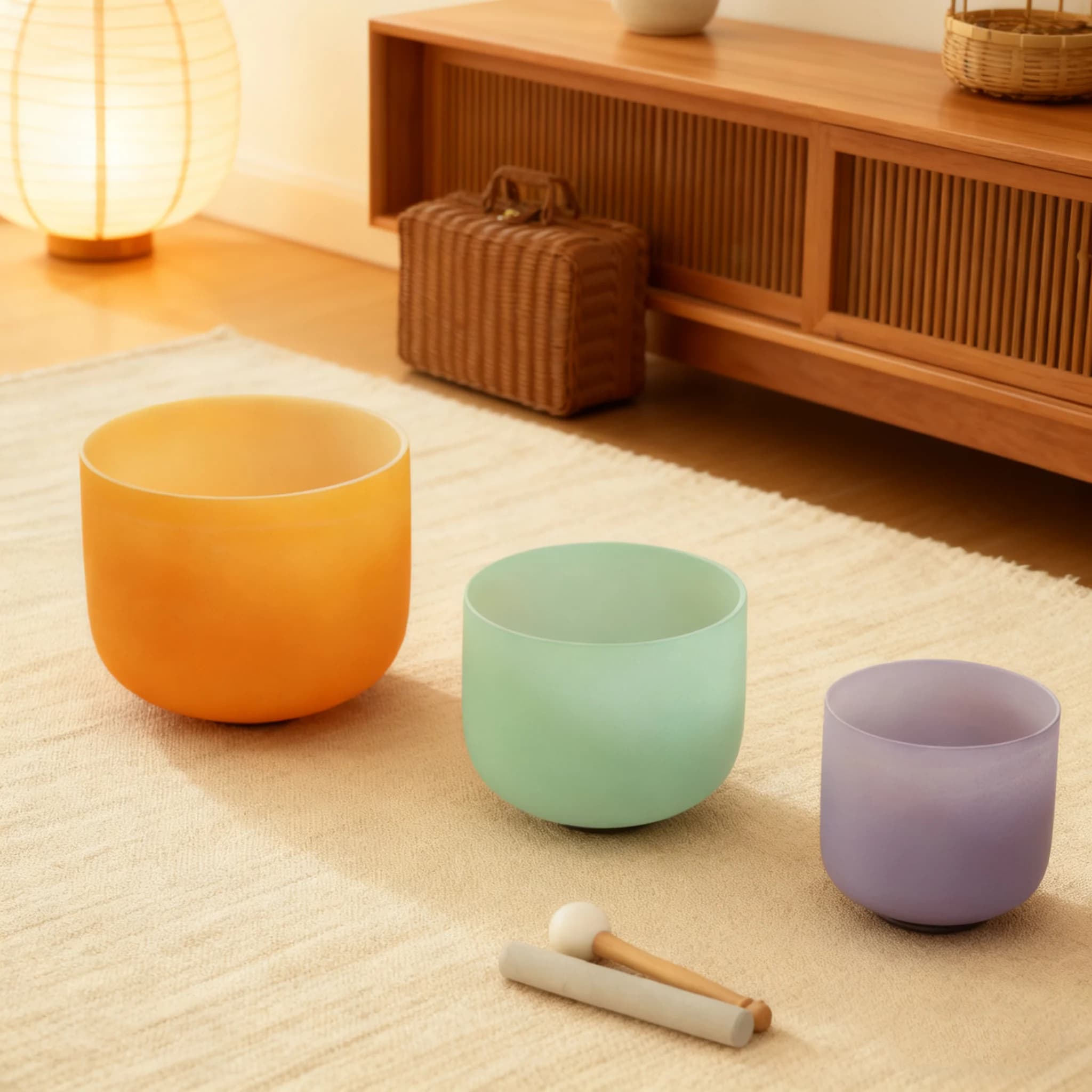 Hye-eun 11"D 9"F 7"A 3pcs Color Crystal Singing Bowl Set 432/440hz Sound Tibetan Bowl for Yoga Meditation Healing