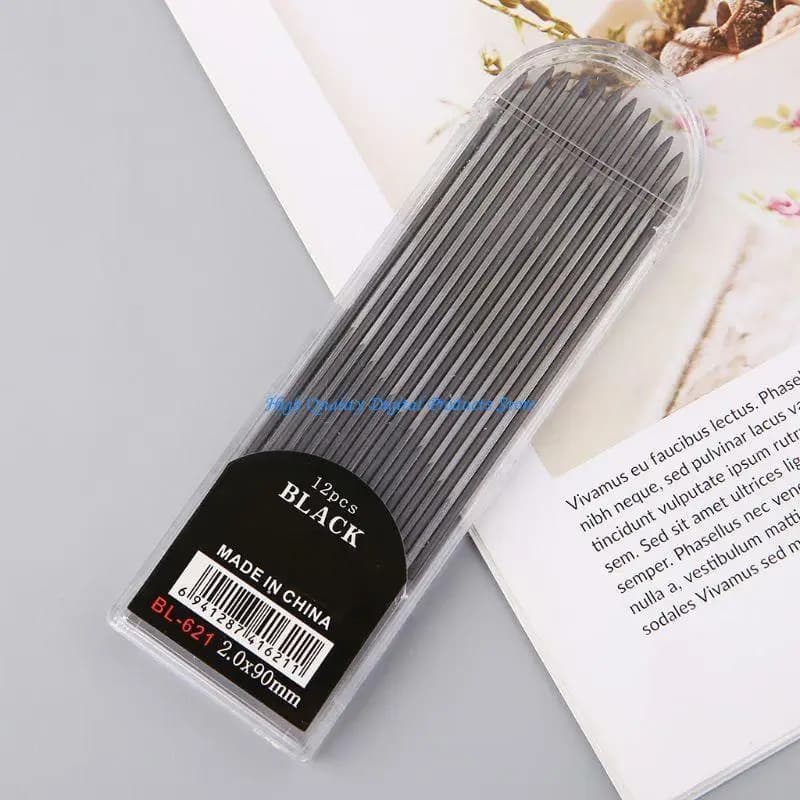 U2JE 12Pcs 2.0 mm Mechanical Pencil Black 2B Refills Draft Drawing Writing Craft