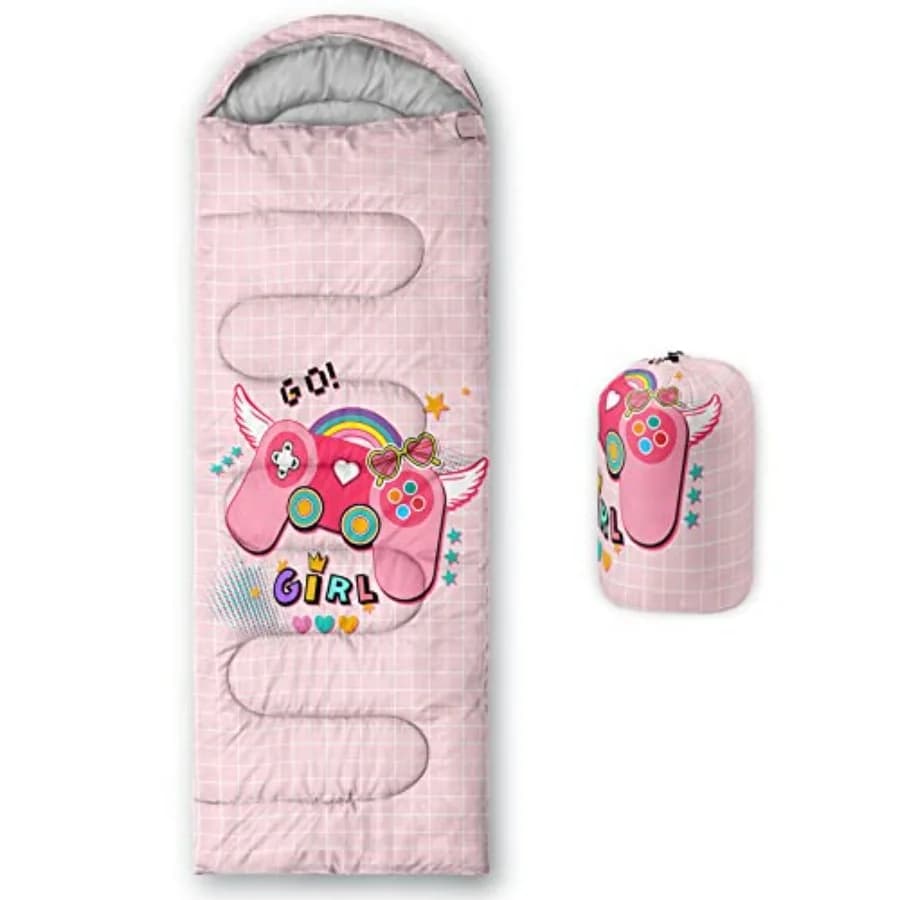 Sacco a Pelo per Ragazze, Stampa Gamepad Rosa - Leggero, Caldo, Portatile, per Esterni e Interni - Impermeabile, Resistente al Freddo