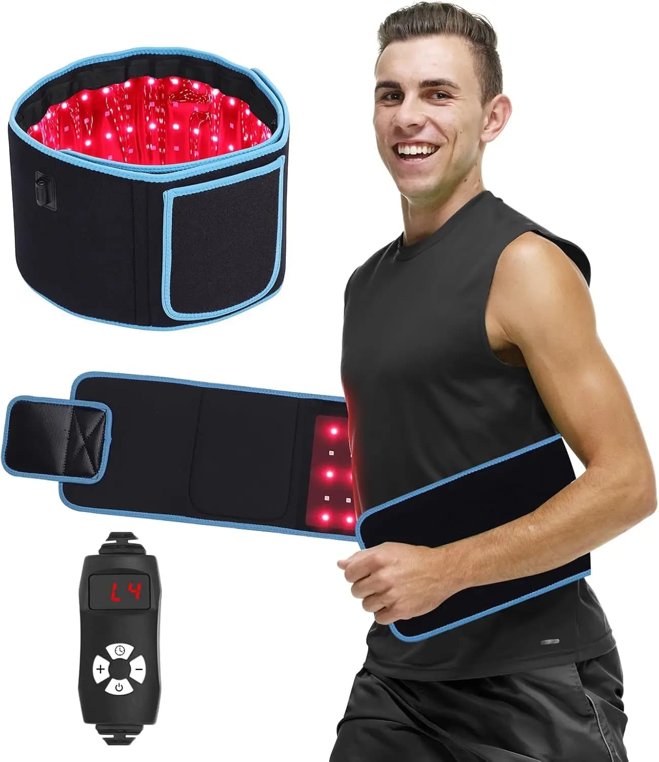 Massage belt with LED phototherapy, hot compression with red light 850nm 660nm, body modeling, weight loss and relaxation, back pain relief