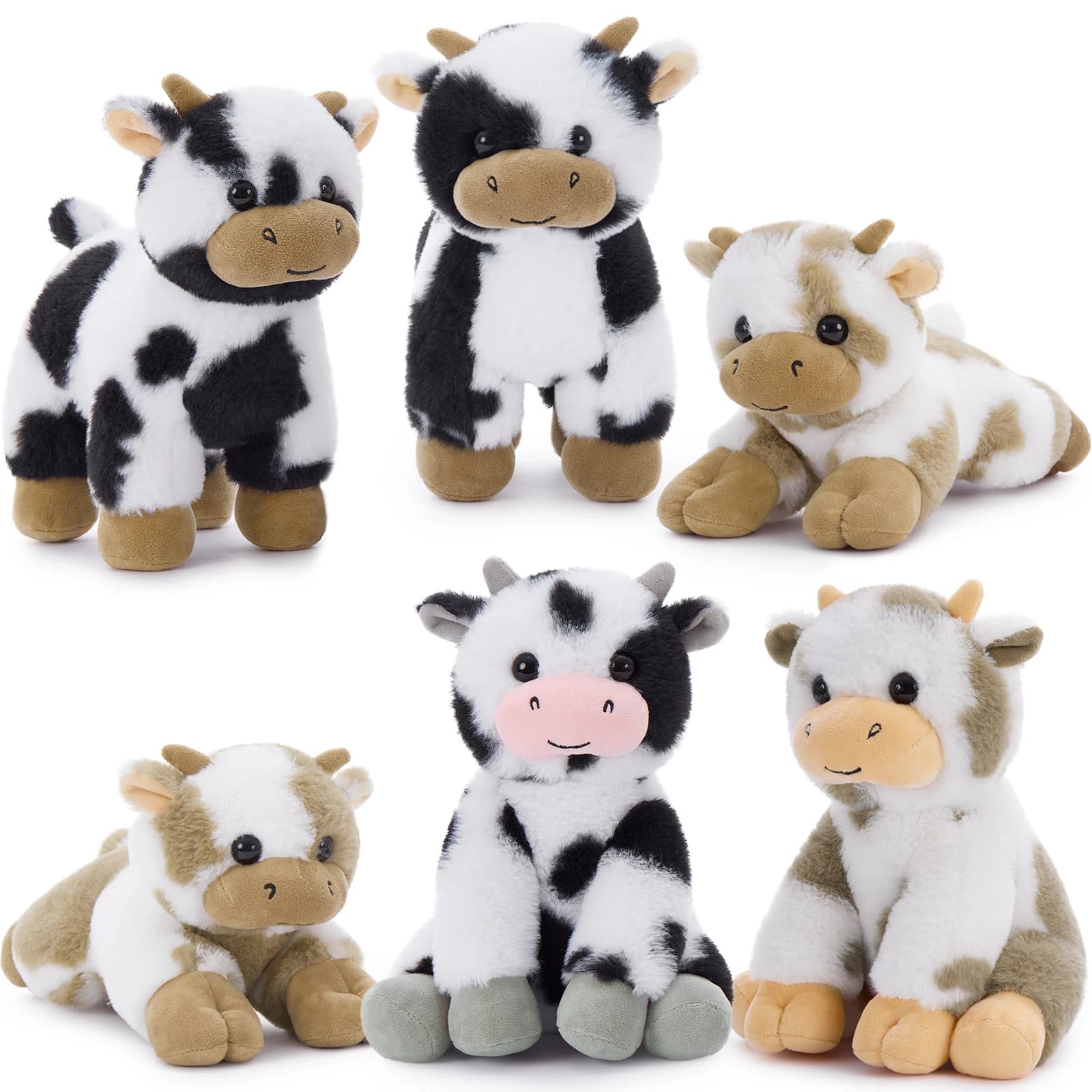 Tezituor Set di 6 animali di peluche di mucca grande, peluche di mucca di pezza da 10 pollici per la decorazione della festa, peluche di mucca carina sfusa per ragazzi G
