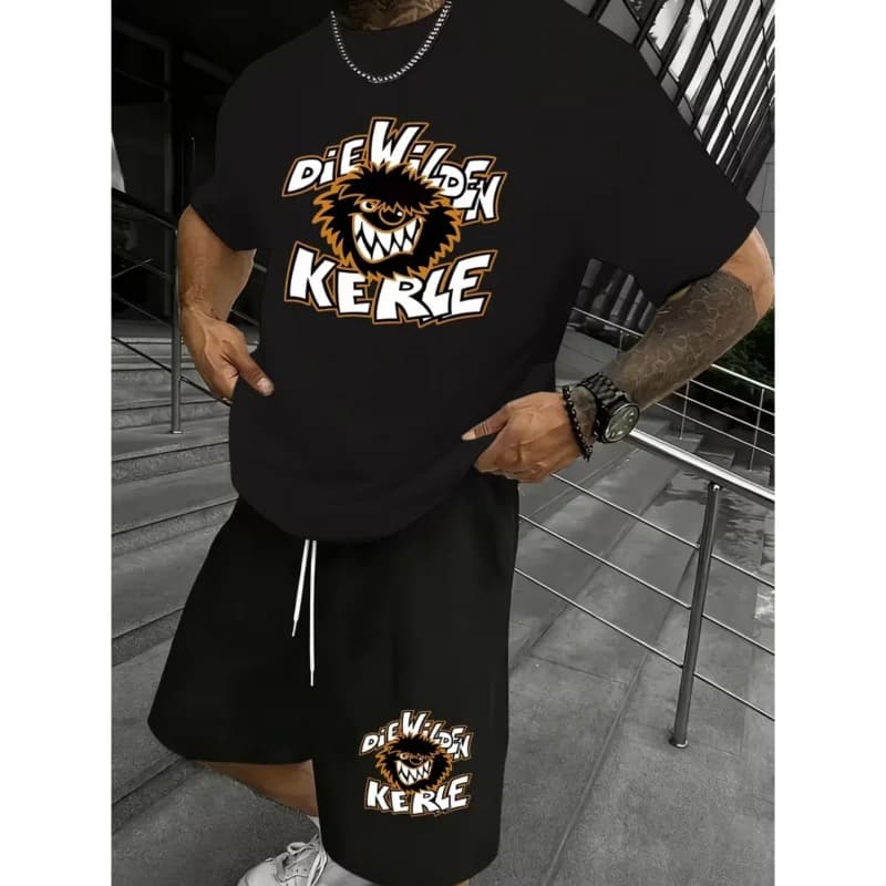Men'S Short Sleeve T Shirt + Shorts Two-Piece Set Printed Casual Sports Suit Summer Versatile And Stylish Pieces