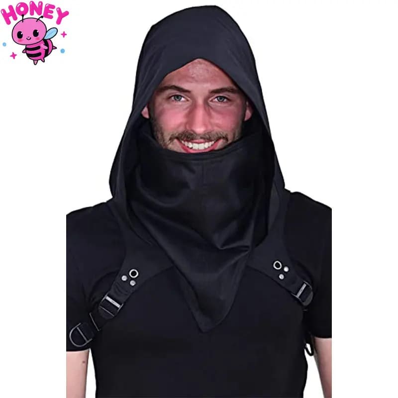 Unisex Medieval Hat with Mask Cosplay Props Costume for Man Women Ninja Hood Cloak Halloween Outfit Balaclava Cap for Adults
