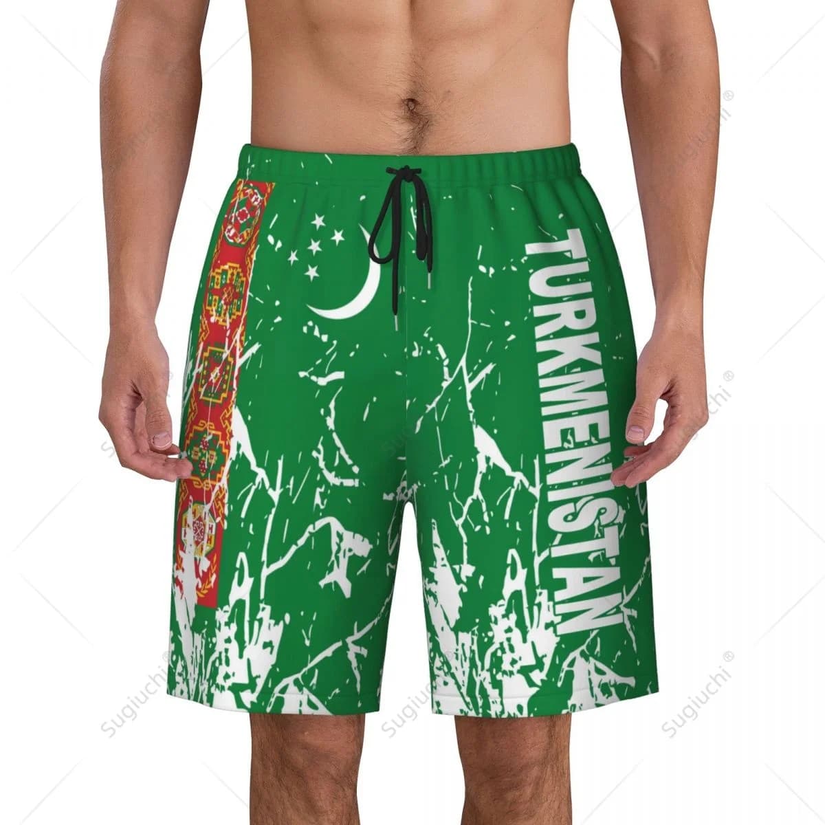 Pantaloni da spiaggia con bandiera del Turkmenistan da uomo Pantaloncini da surf Surf Ragazzi Calcio Ciclismo Costumi da bagno Corsa in poliestere