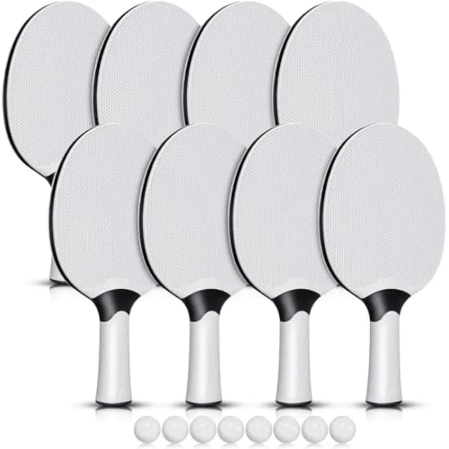 Kit di 8 Racchette da Ping Pong Professionali, Set Portatile con Gomma Composita e 8 Palline per Uso Individuale