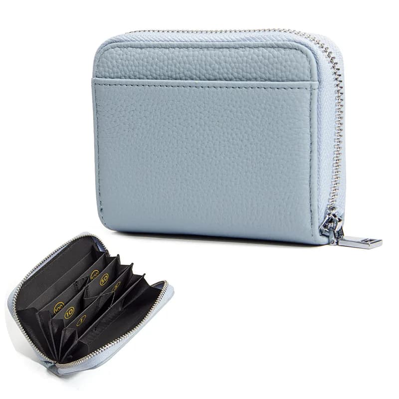 Portacarte in Stile Giapponese per Donne in Vera Pelle con Blocco RFID, Portafoglio Multi-Scomparto con Scomparto Separato e Portamonete con Cerniera