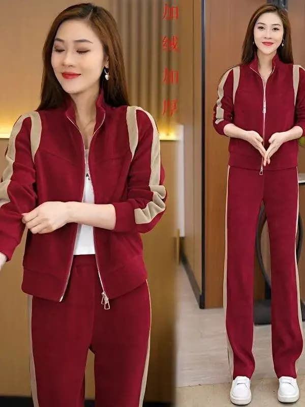 Women's Faionable Women's Lined Sweatshirt and Trousers Sports Clothing Set in Long Korean High Waist Trousers Autumn Winter