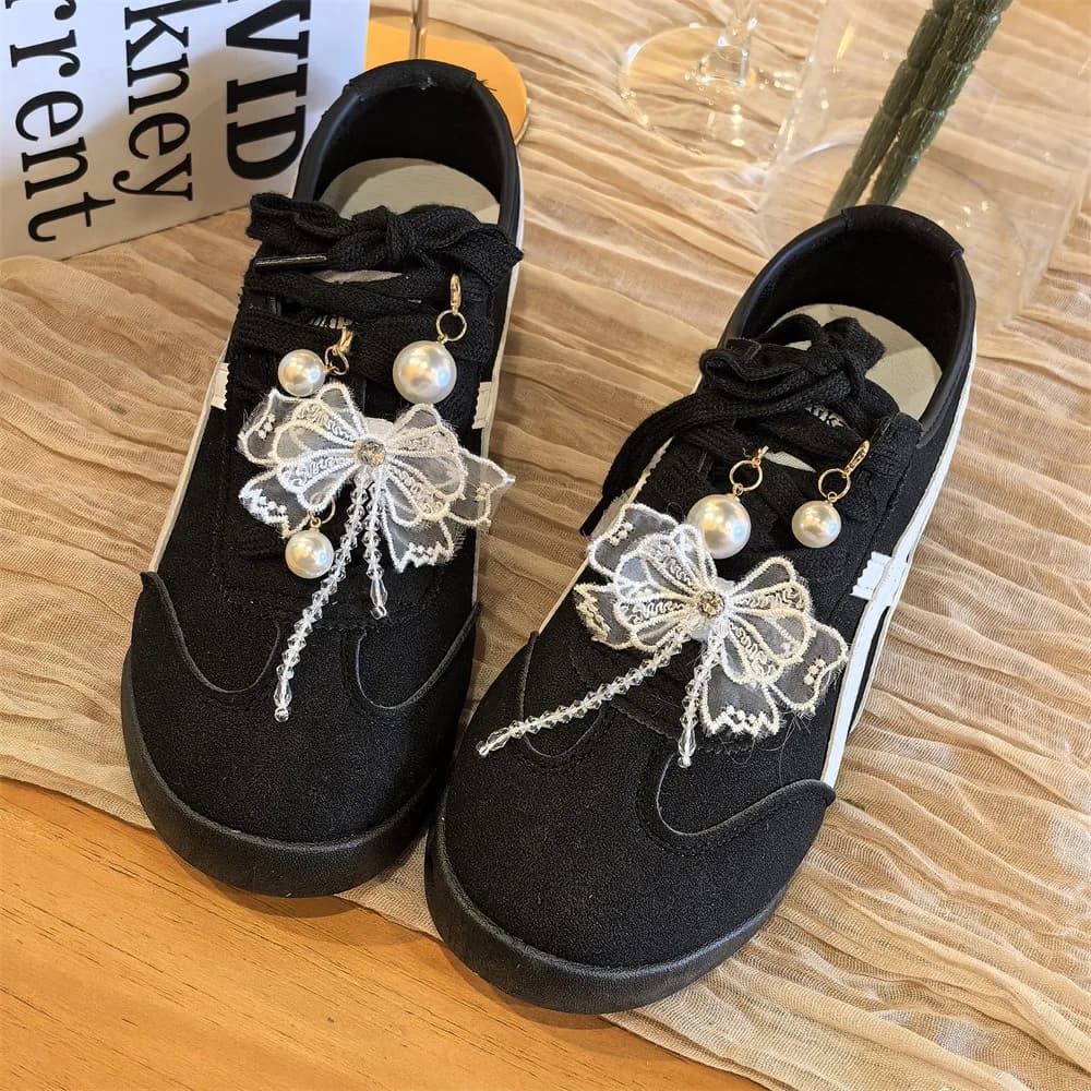 1 PCS Fashion Retro Ballet Style Lace Shoelaces Buckle Shoe Laces Flower Pearl Chain Bow Star Shoes Decoration Accessoires