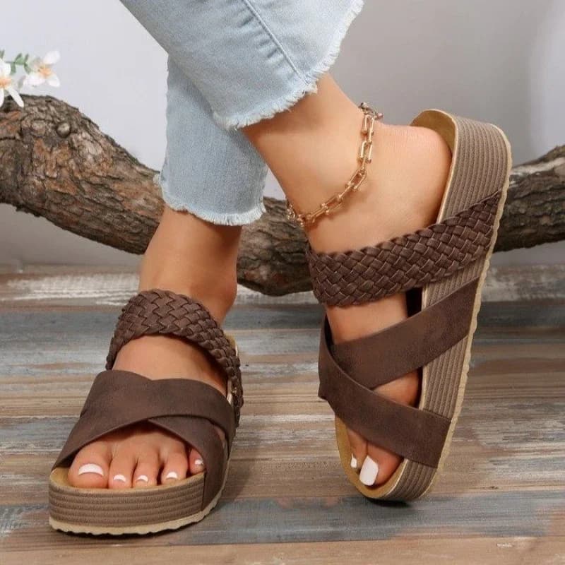 Sandali estivi in lino moda donna-traspiranti, supporto per arco, leggeri, Slip-on, Strappy Back, Open Toe