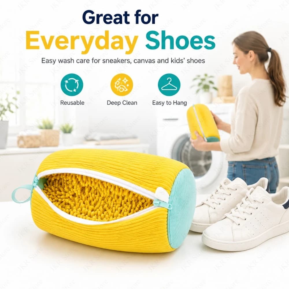 Padded Mesh Shoe Laundry Bag Polyester Washing Machine Protector with Fluffy Fibers for Sneakers Drying Travel Storage Daily Use