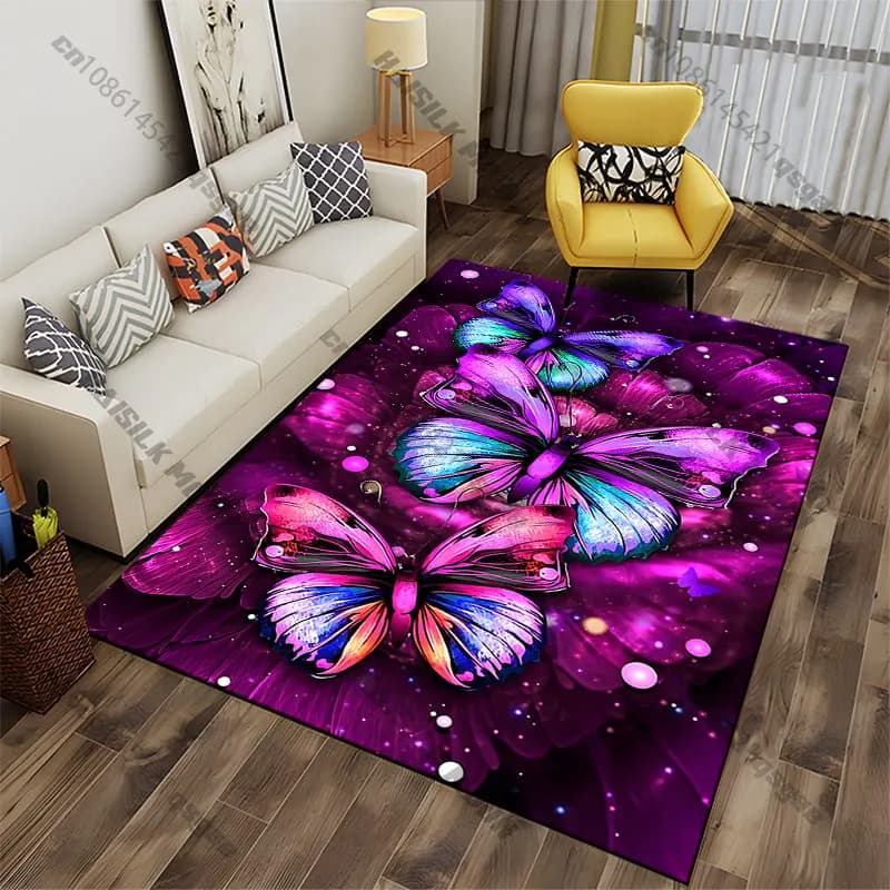 Vibrant butterflies amidst flowers carpet Yoga living room room decor children's crawling mat doormat area rug games mat