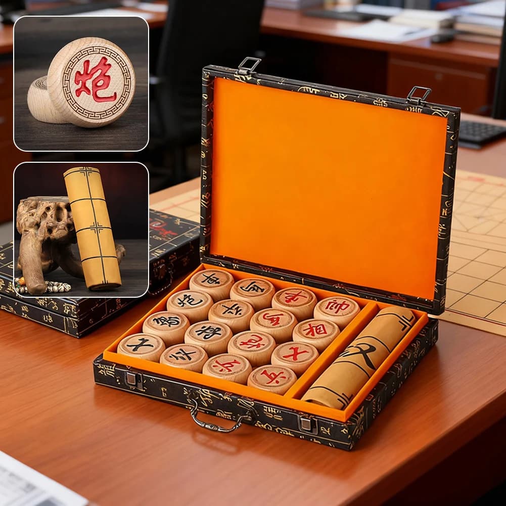 Set di scacchi cinesi in legno con scatola portaoggetti, gioco da tavolo portatile di lusso per due giocatori, regalo per amici e famiglia, gioco da tavolo a scacchi