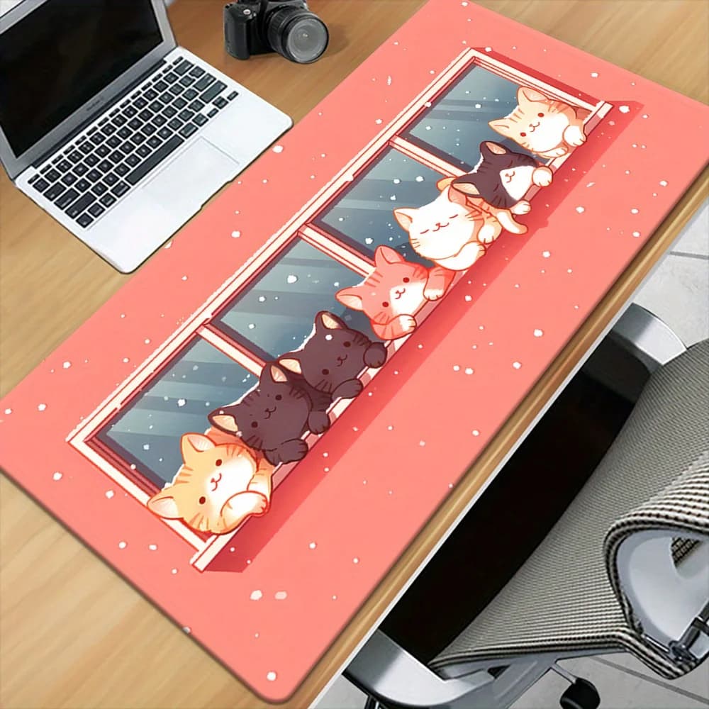 Tappetino per mouse con gatti carini accanto alla finestra, tappetino per mouse per accessori da gioco per tastiera, tappetino da scrivania per computer, PC, laptop