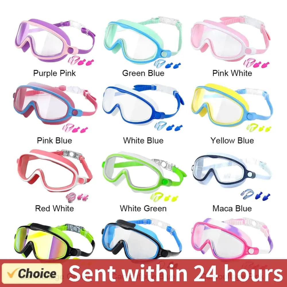 Kids swimming glasses No loss Wide vision HD swimming glasses with ear plugs and nose clips Boys Girls Glasses Pool Beach Accessories