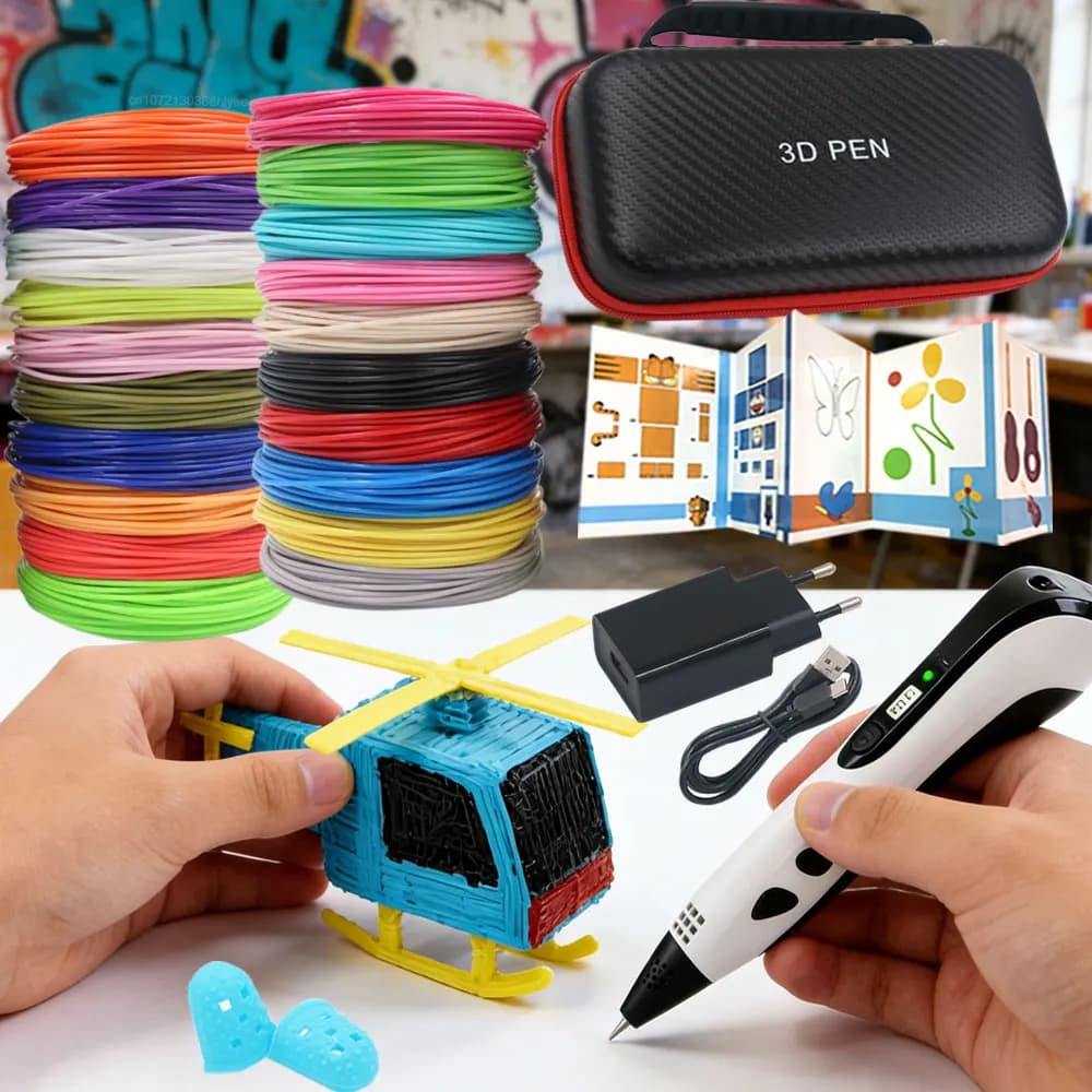Christmas Popular DIY Toy Children's 3D Printing Pen with LED Display Power Adapter Travel Case PLA Filament Kids Favorite Gifts