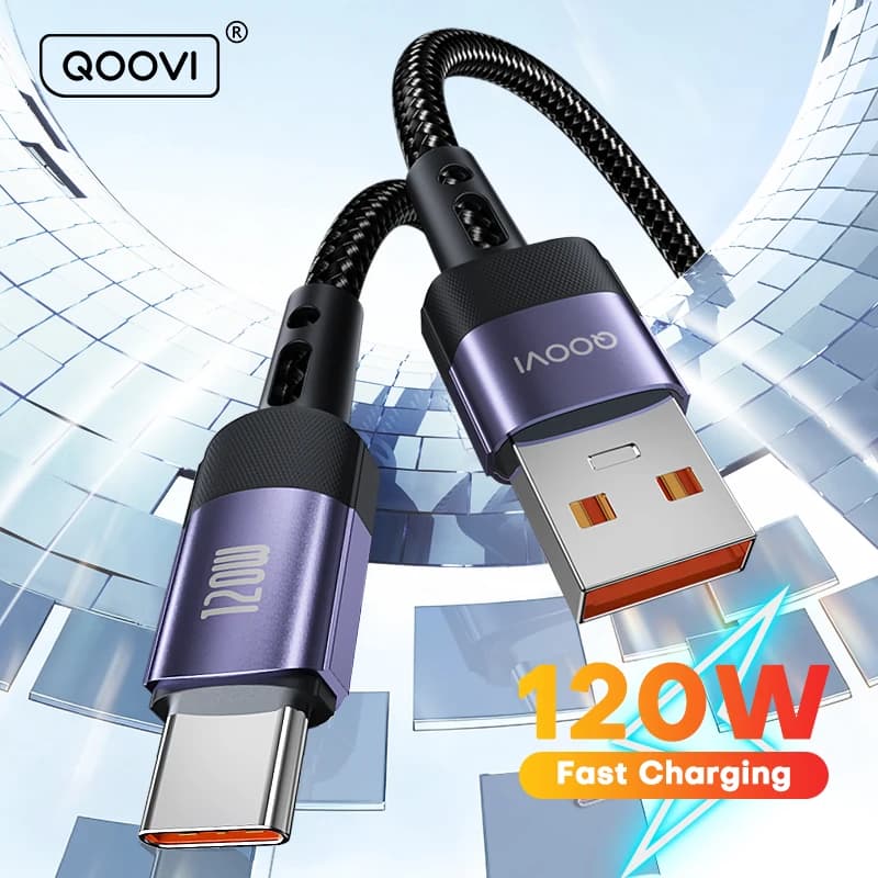 QOOVI 120W 6A Cavo USB di tipo C per ricarica ultra veloce Cavo dati per ricarica rapida per Samsung Xiaomi HUAWEI OnePlus Poco F3