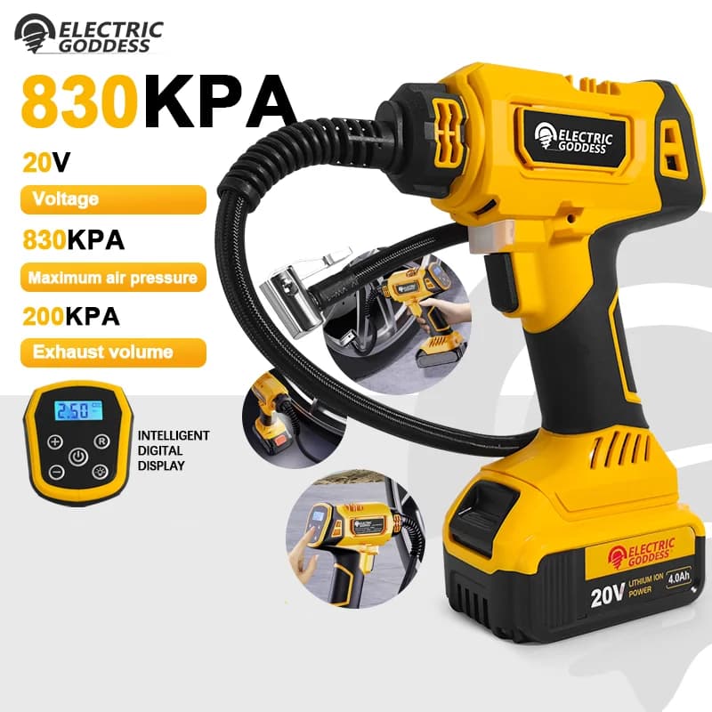 Pompa d'aria 830kpa Batteria al litio senza fili Pompa d'aria per pneumatici per auto Display digitale dotato di luce LED per perno batteria Dewalt 20v