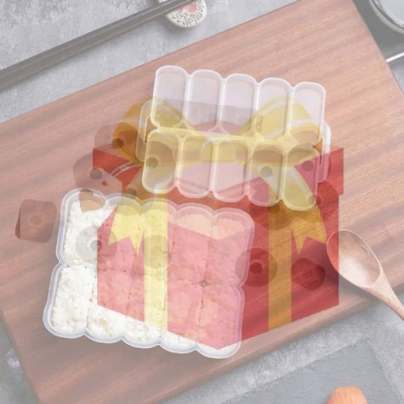 Stampo per Onigiri a 10 Scomparti con Cucchiaio per Riso, Scatola Antiaderente per Conservazione Sushi, Utensile da Pranzo Fai-da-Te per Cucina Domestica, Stampi Trasparenti per Onigiri