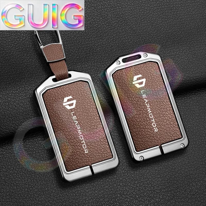 Super high quality For Leapmotor C16C10C11B10 Smart Key Protector Shell NFC Card Zinc Alloy Leather Key Cover Case Holder Chain
