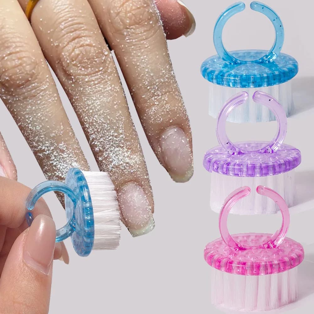 Spazzola per Unghie con Anello, Setole Morbide, Rotonda, per Pulizia Polvere Gel, Rimozione Smalto Gel e Polvere