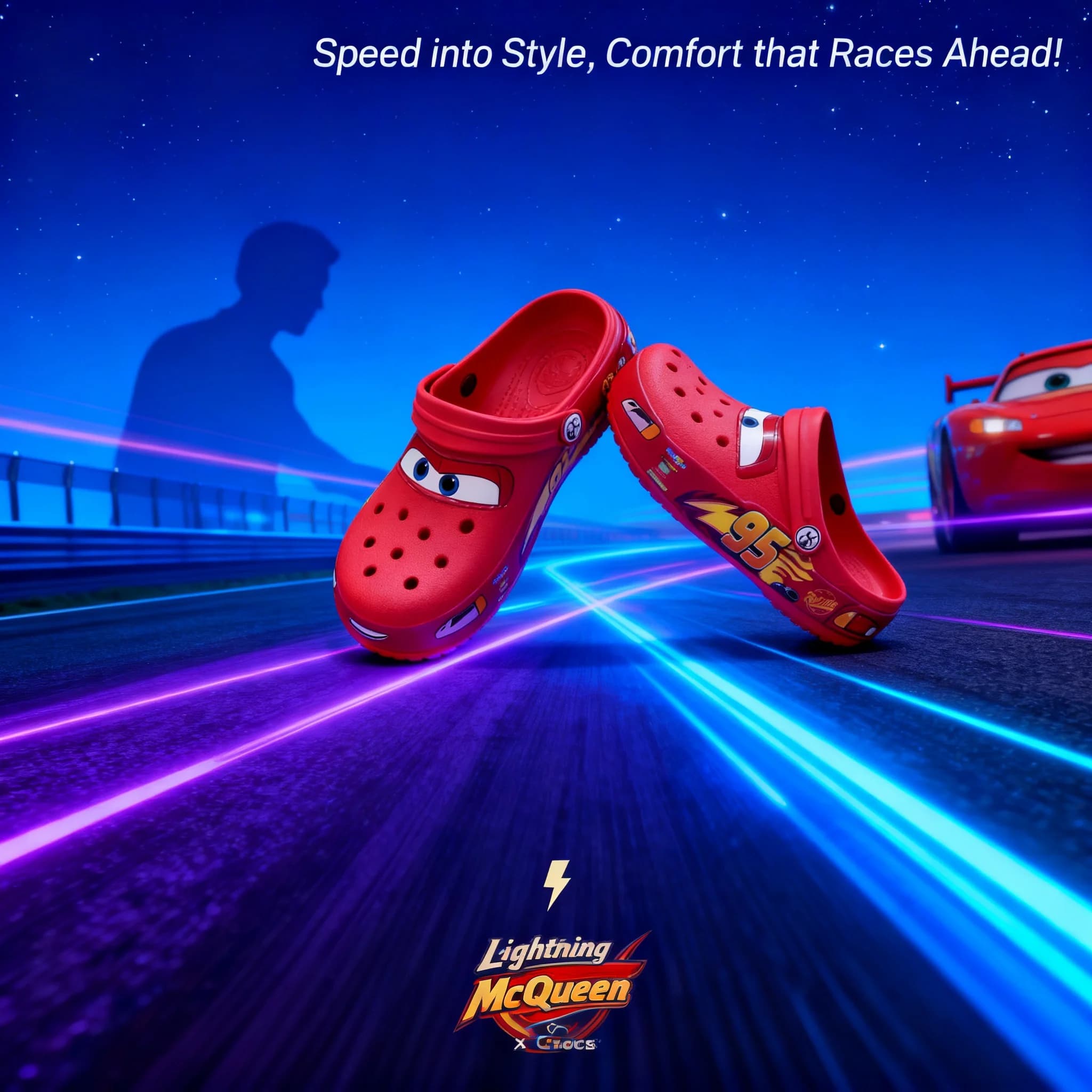 Sandali da esterno impermeabili in EVA traspirante con design a fori e colore unico, ispirati a Pixar Lightning McQueen, ciabatte regalo per bambini