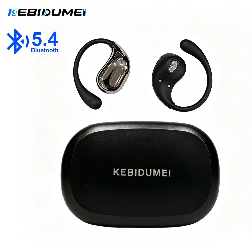 Bluetooth 5.4 Headphones with Eye Hook, Wireless TWS, HiFi Stereo, Waterproof, LED Display, Long Autonomy, Touch Control