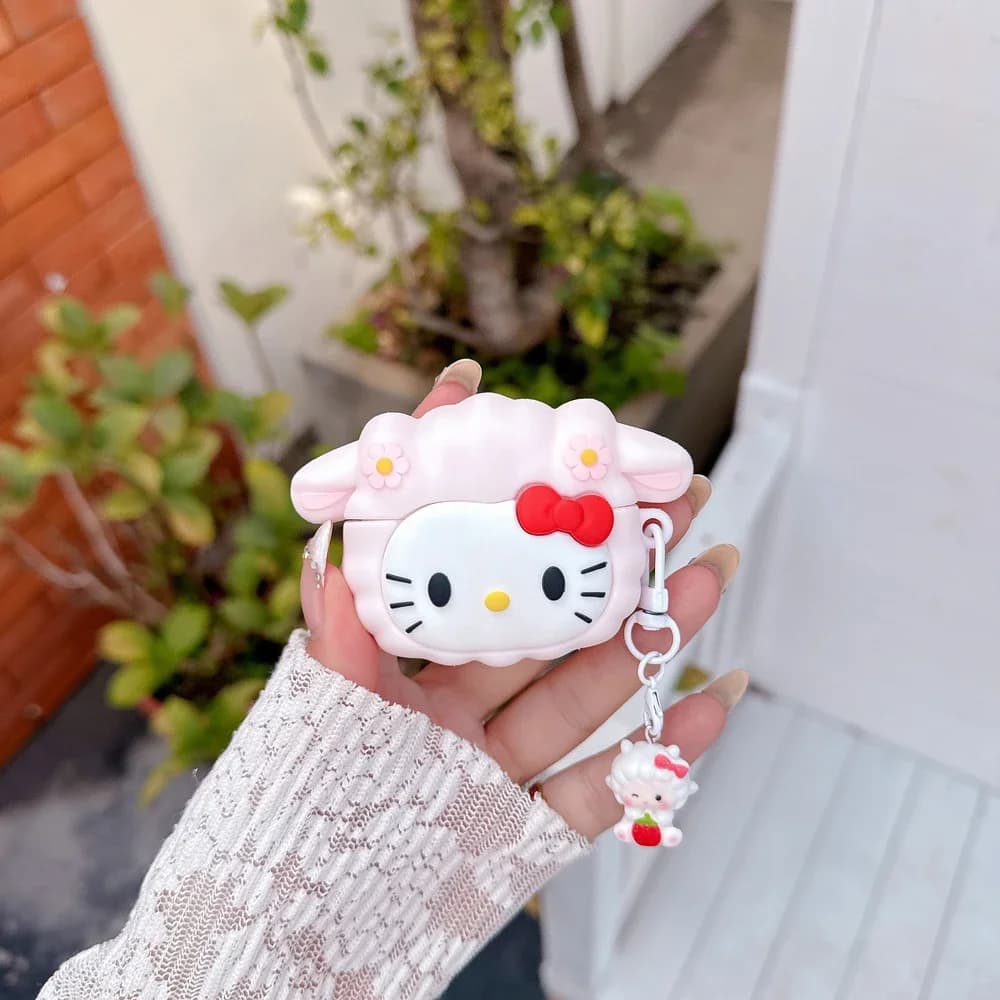 Custodia per auricolari 3D Cute Sanrio Hello Kitty per Airpods 4 Pro 3 2, cover protettiva per cuffie Bluetooth wireless con ciondolo