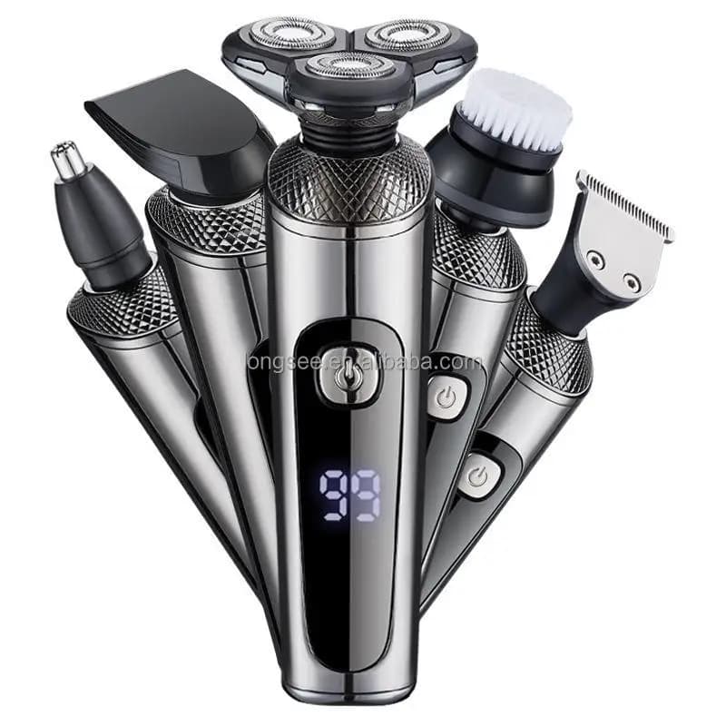 Nuovo Modello 2026 Kit 5 in 1 per la Cura della Barba, Rasoio Elettrico Rotante Impermeabile per Barba e Naso, Bestseller per Uomo