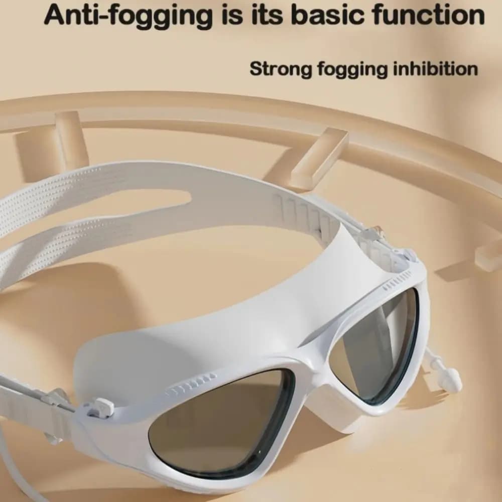 Occhialini da Nuoto in PVC con Montatura Grande HD con Tappi per le Orecchie Occhiali da Nuoto con Tappi in Silicone Antiappannamento Regolabili