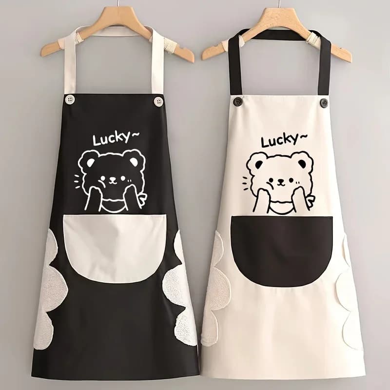 Grembiule da cucina per coppia di orsi di cartone animato Cinghie regolabili per uomo Donna PVC Pulito a mano Facile da pulire Cucina Sala da pranzo Lavori domestici