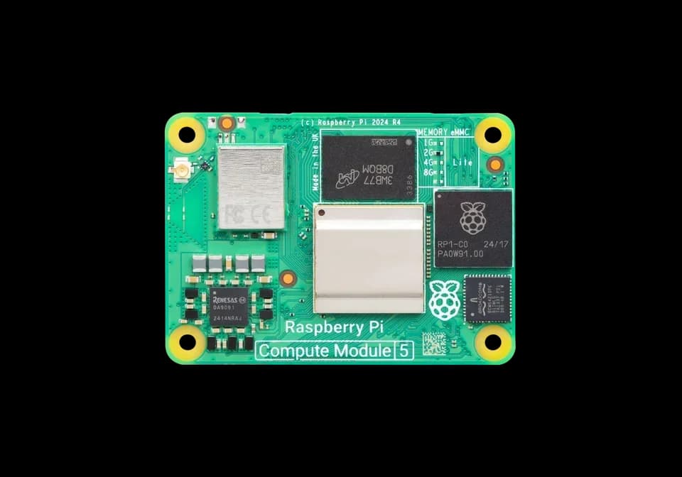 Nuovo Raspberry Pi Compute Module 5 - 4GB RAM, 32GB EMMC, Wi-Fi 2.4/5.0GHz, Bluetooth 5.0 (CM5104032) con sistema operativo Linux