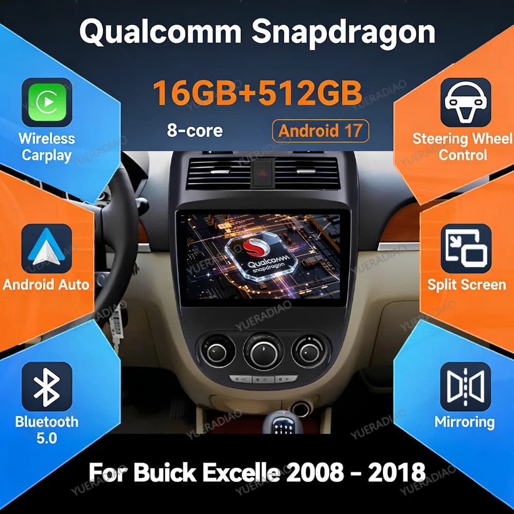 Android 17 Car Radio For Buick Excelle 2008 - 2018 Multimedia Video Player 2DIN 4G LTE 5G WIFI GPS NAVI BT Qualcomm QLED Stereo
