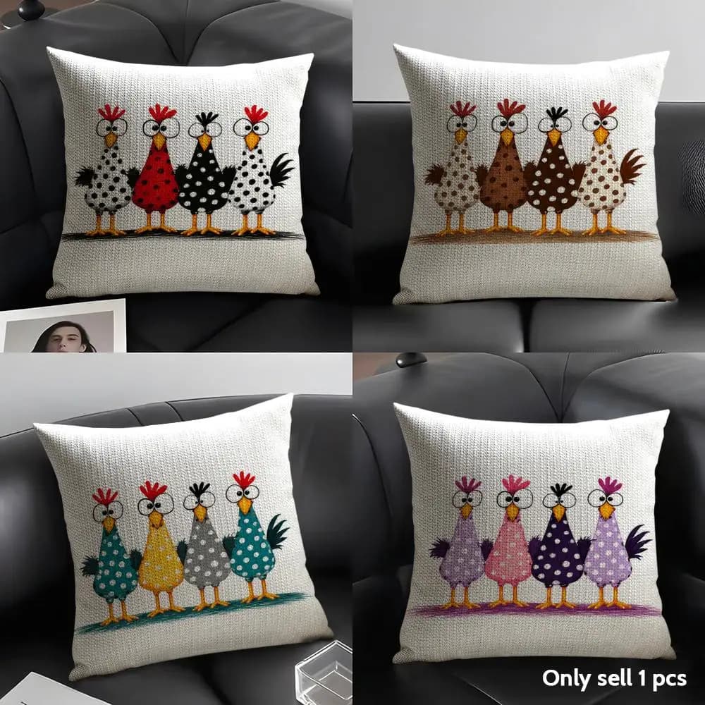 Spotted Chicken Cushion Cover Linen Organic Fabric Double-Sided Printing Sofa Breathable Home Decor Gift Pillow Case