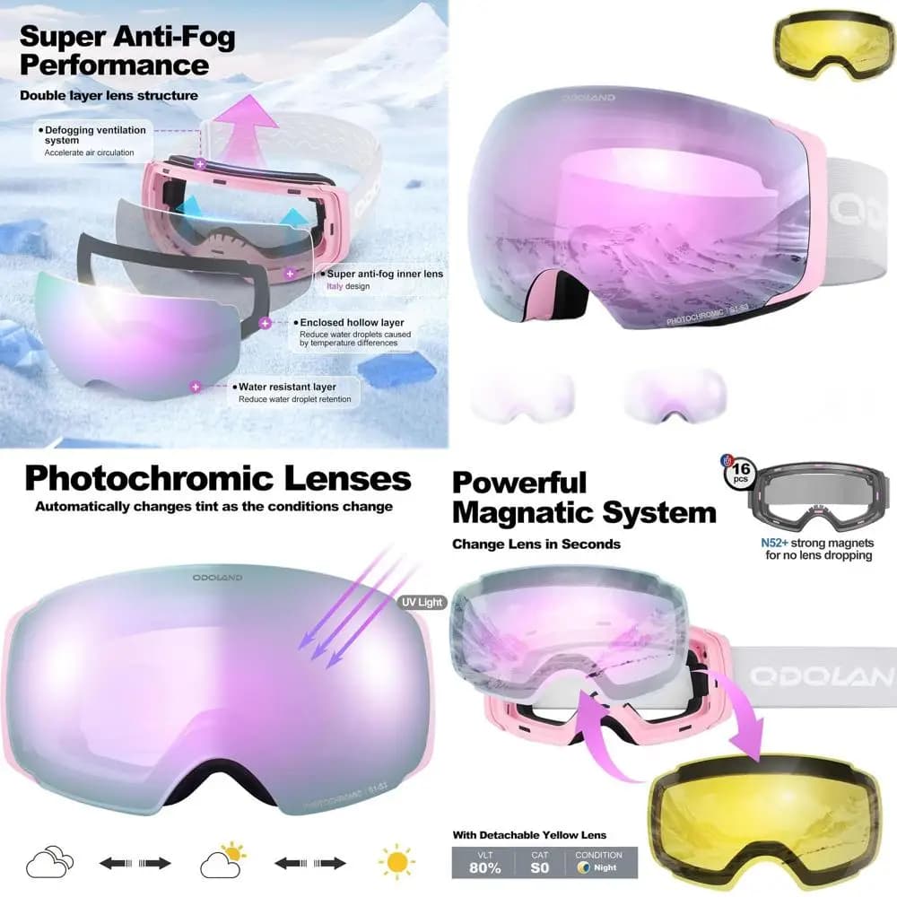 Occhiali da Sci con Lenti Intercambiabili, Design Sferico Grande per Uso Unisex