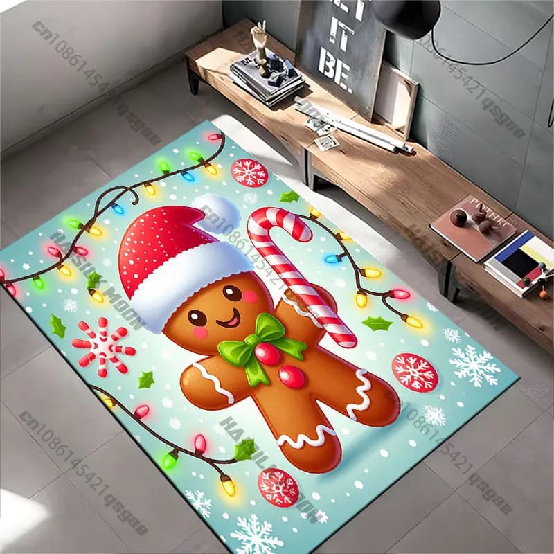 Festive and cheerful Christmas carpet in the form of gingerbread, yoga mat, decoration for living room, baby cat mat, zerbino, carpet for play area