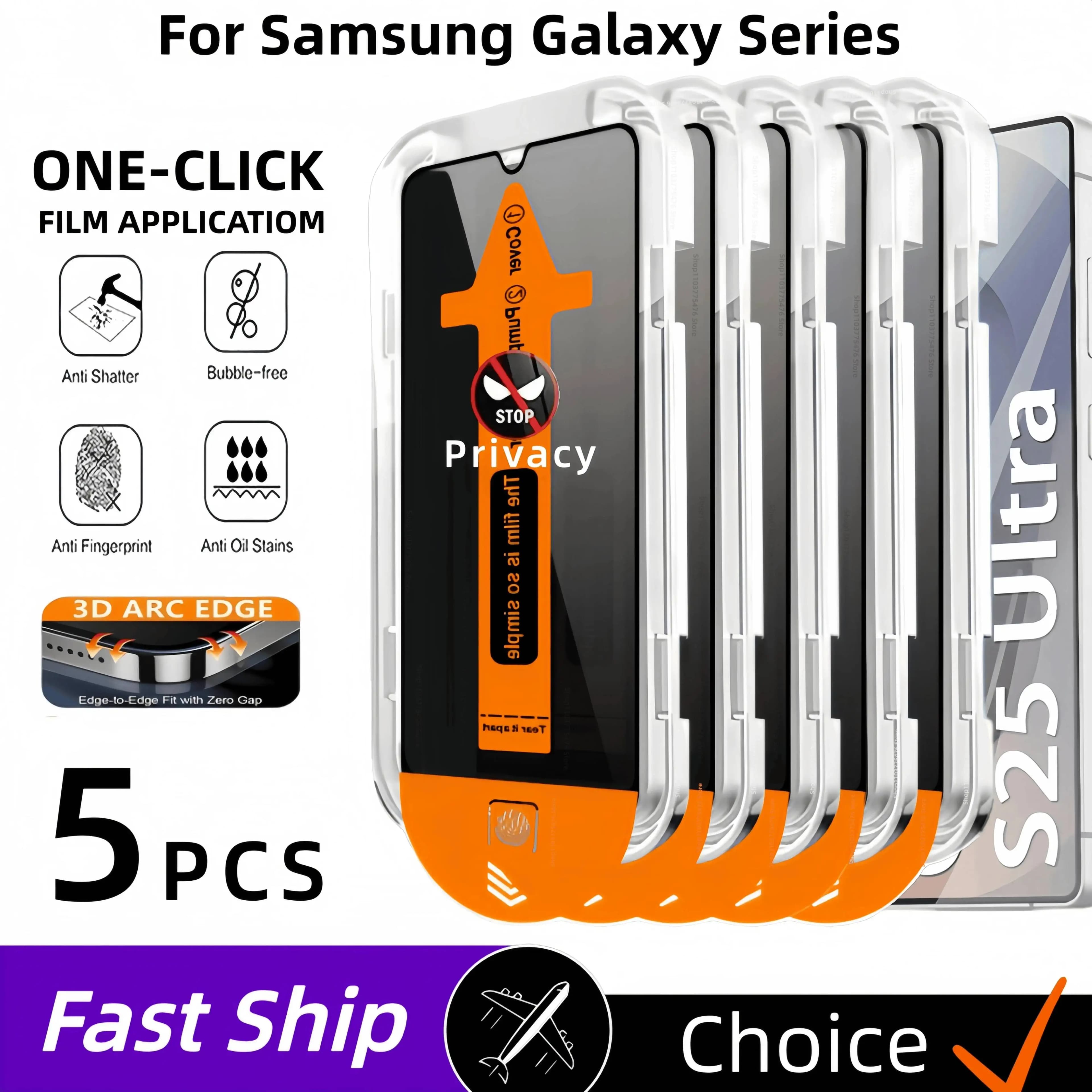 1-5 pezzi di protezione per la privacy senza polvere, facile da installare, in vetro temperato per Samsung Galaxy S26 Ultra S25 Edge S23 S24 S21 S22 Plus