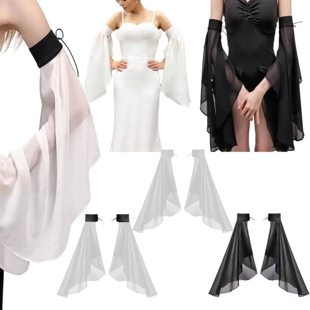 Elegant Sunscreen Long Tulle Sleeves Thin Breathable Detachable Sleeves Chiffon Sheer Bridal Gloves Gothic Events