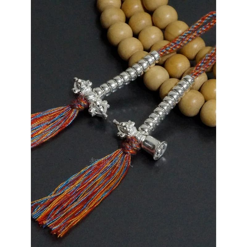 Large Five Pronged Vajra Bell Dorje Set 925 Sterling Silver Cotton Tassel Mala Counting Side Hanging Tibetan Buddhist Ornament