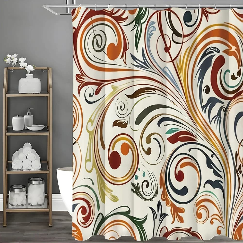 Tenda da doccia floreale astratta, tenda da doccia decorativa per bagno, tenda da doccia impermeabile con ganci