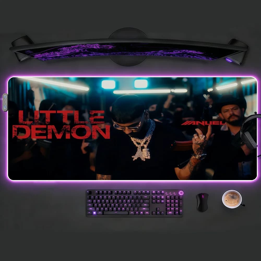 Tappetino per mouse Rapper Anuel AA con LED, retroilluminato, antiscivolo, in gomma, XXL RGB, impermeabile