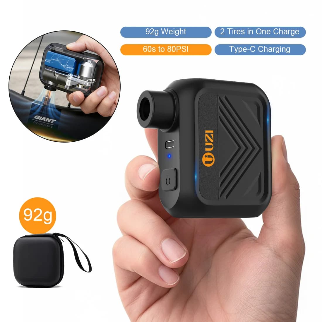Mini Pompa Elettrica Portatile Edizione Migliorata per Bici, Gonfiatore Pneumatici Senza Fili per Bicicletta, Valvola Presta e Schrader