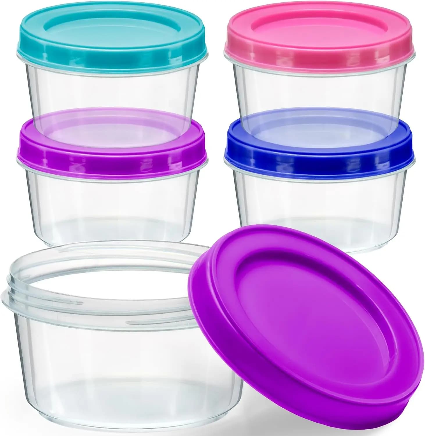 4 Pack - 7 oz Plastic Food Storage Containers with Screw Lids, BPA-Free, Reusable Stackable Jars for Portion Control, Snacks, Tr