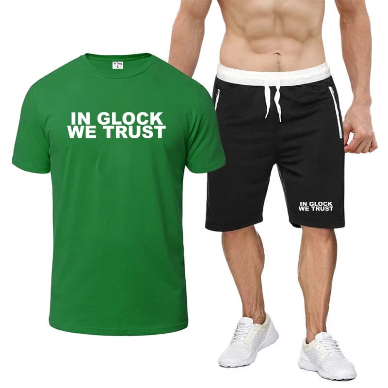 IN GLOCK WE TRUST Men's short-sleeved suit set - two-piece round-neck short-sleeved shirt + sports shorts T shirt