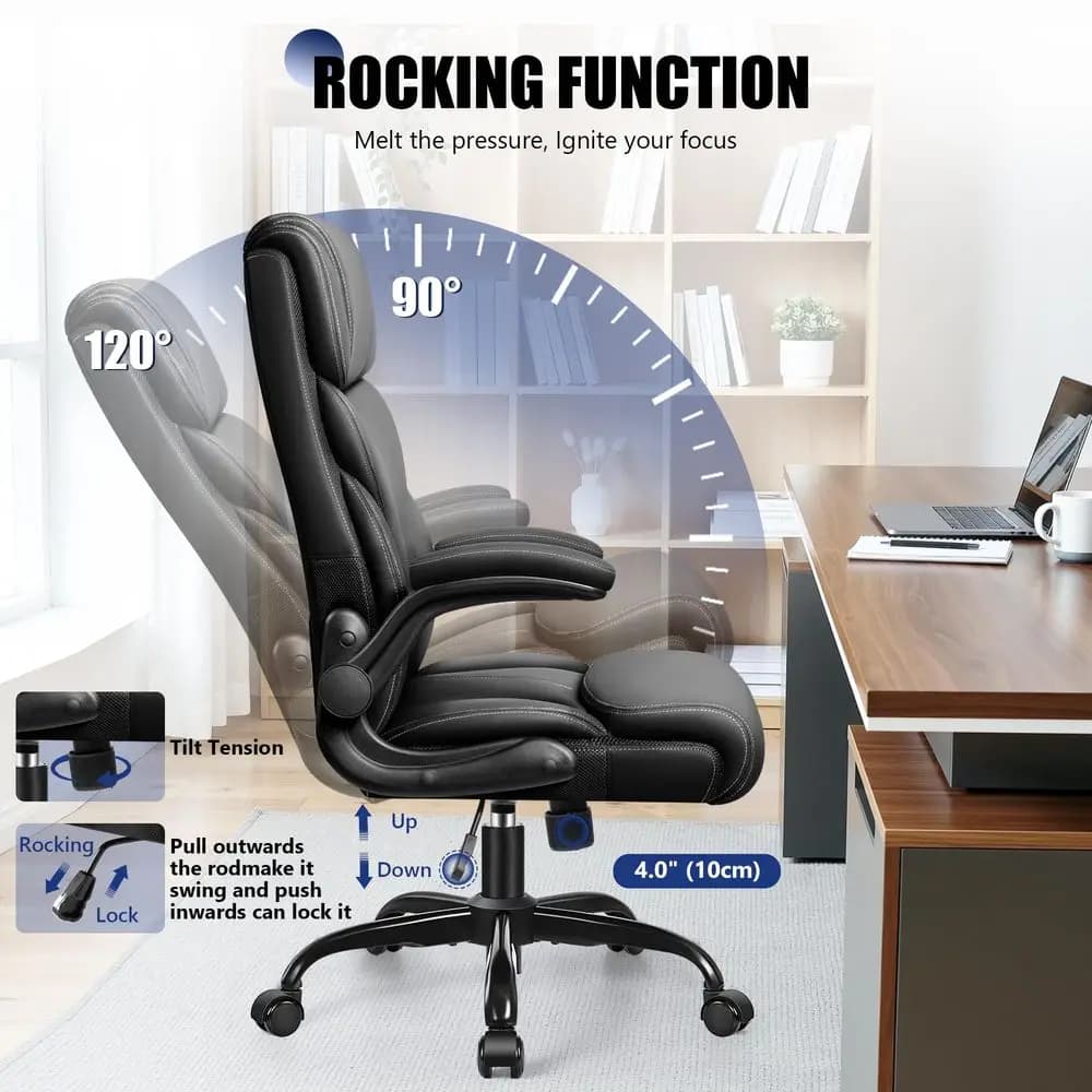 Sedia da ufficio, sedia da scrivania ergonomica in pelle con braccioli ribaltabili, sedia da computer e gaming direzionale con schienale alto per persone di statura elevata e corpulenza
