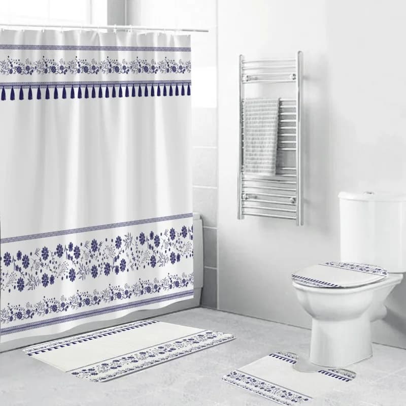Set di 4 Tende da Doccia con Stampa Digitale Fai-da-Te, Semplice Decorazione 3D in Poliestere Impermeabile per Bagno